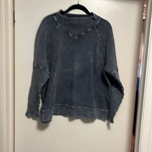 Vintage Wash Waffle Knit Mock-Neck Long Sleeve Top With Seam Details